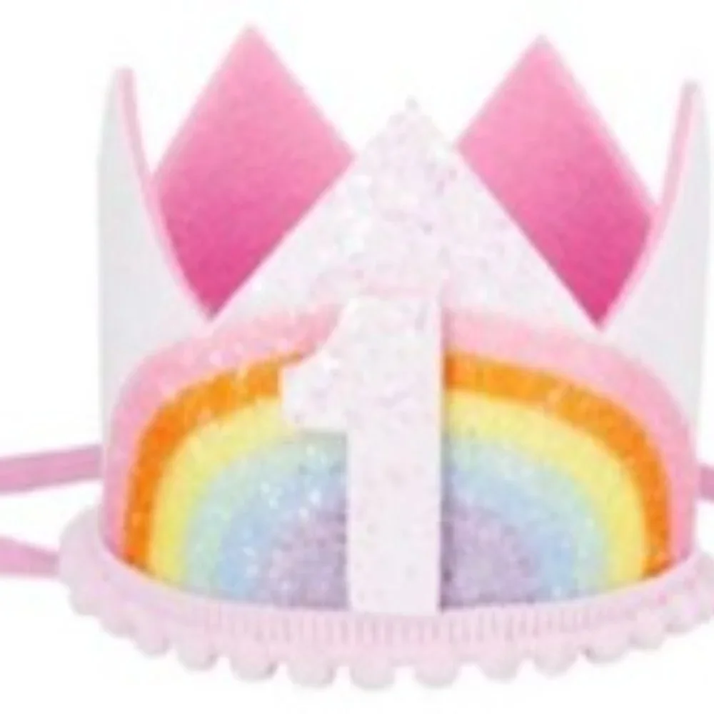 Pink Rainbow Crown Smash Cake Birthday Crown Headband Pastel Cocomelon hat